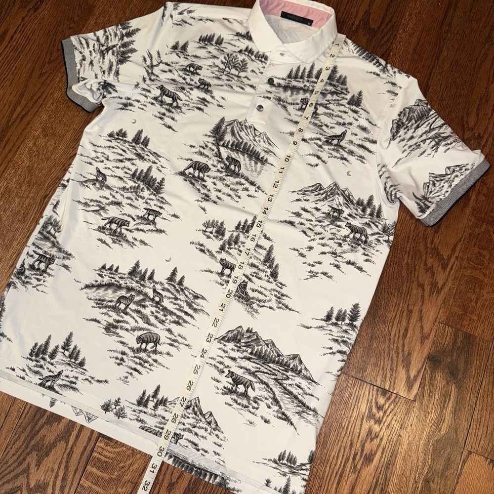 Greyson Wolf Toile Forrest Performance Polo‎ Men's M White Black St Ives Stretch - Picture 6 of 8